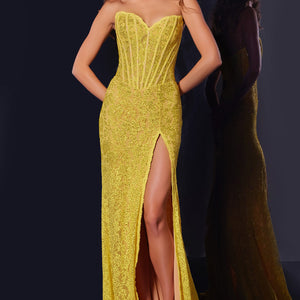 Embroidered Fitted Strapless Slit Gown by Jovani 43093