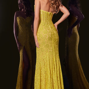 Embroidered Fitted Strapless Slit Gown by Jovani 43093