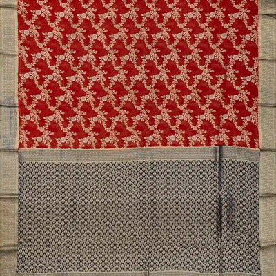 Crimson Handwoven Banarasi Georgette Silk Saree With Floral Jaal Motifs