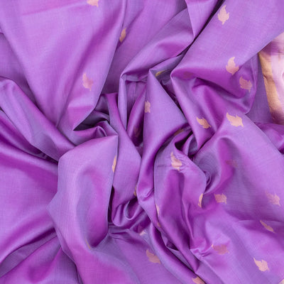 Lavender Handloom Uppada Silk Saree With Floral Buttas & Taupe Pallu
