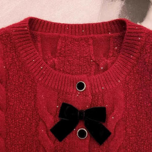 Maya Cute Woolen Sweater with Bow Detail