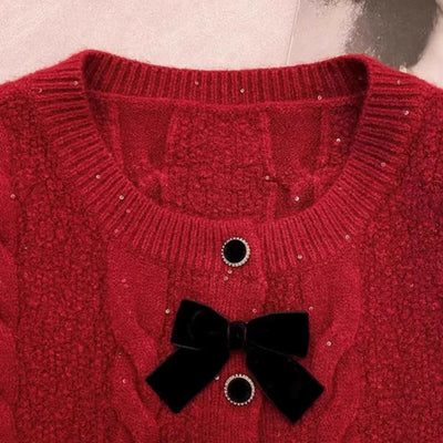 Maya Cute Woolen Sweater with Bow Detail