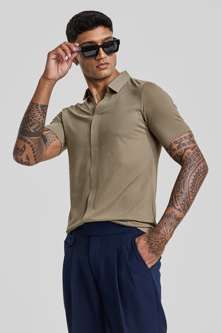 Beige Textured Polo T-Shirt