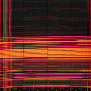 Black Handloom Bengal Cotton Saree With Multi Stripes