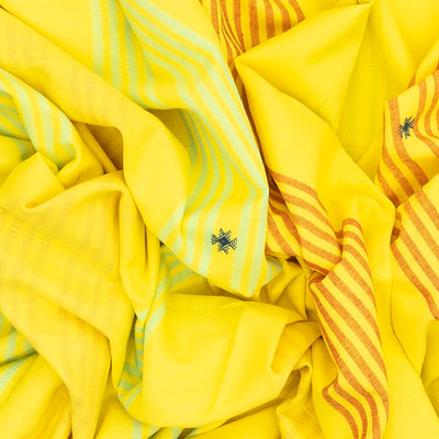Yellow Handloom Bhujodi Cotton Saree With Buttas