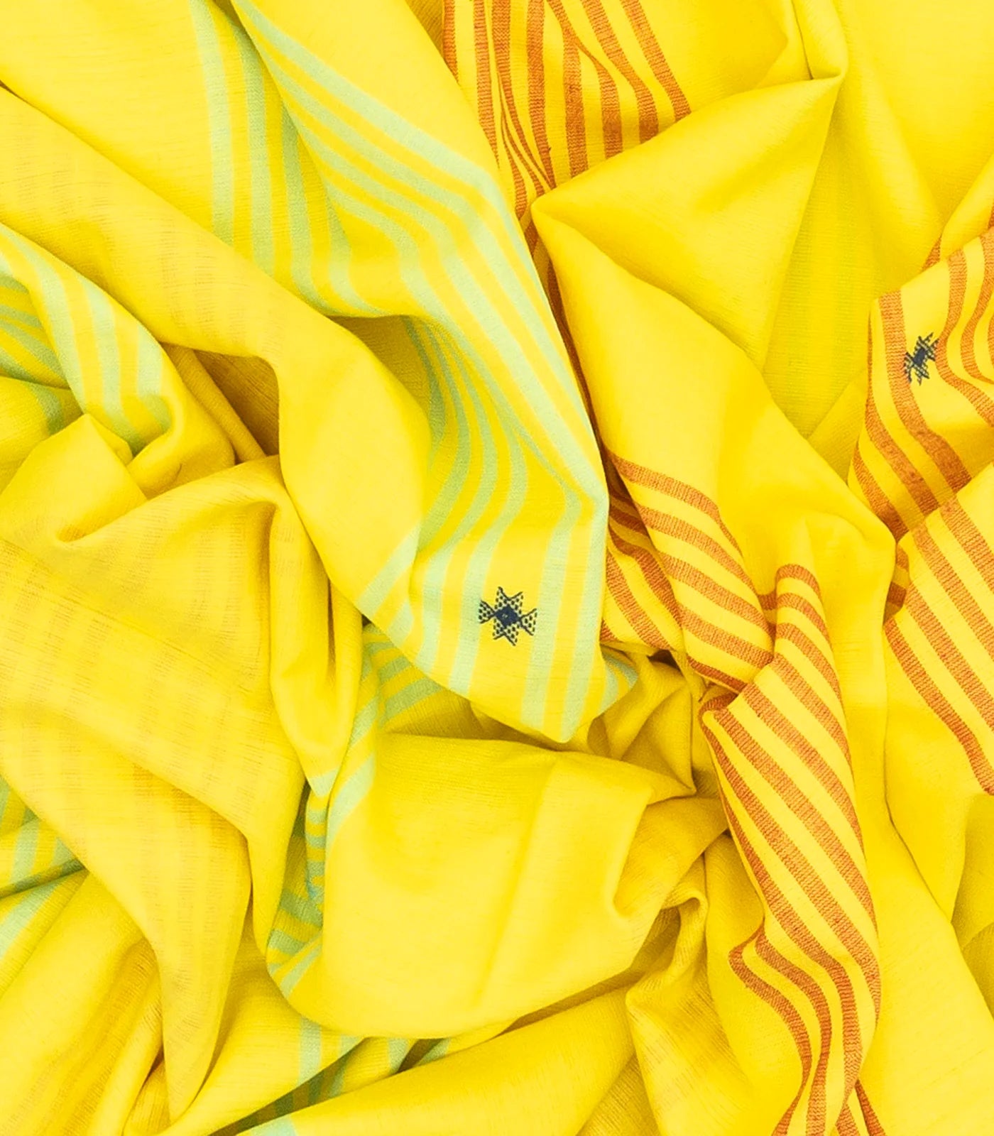 Yellow Handloom Bhujodi Cotton Saree With Buttas