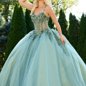 Jovani 43437 Long Ball Gown Floral Appliques Quinceanera Dress