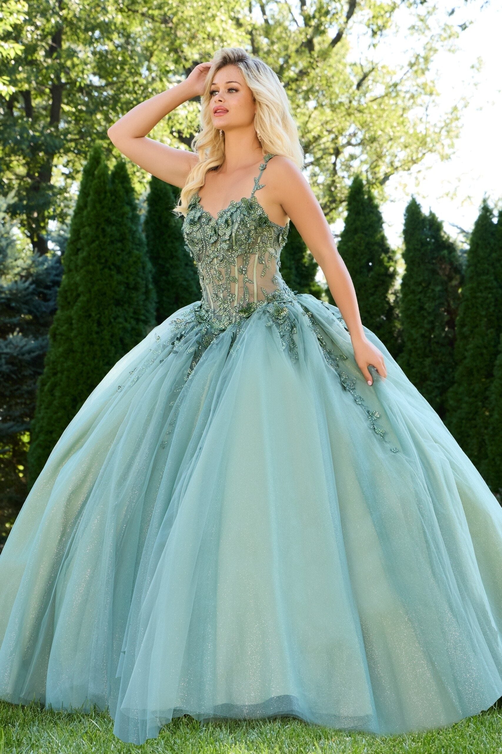 Jovani 43437 Long Ball Gown Floral Appliques Quinceanera Dress