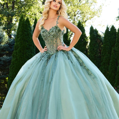 Jovani 43437 Long Ball Gown Floral Appliques Quinceanera Dress