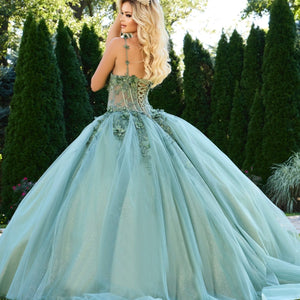 Jovani 43437 Long Ball Gown Floral Appliques Quinceanera Dress