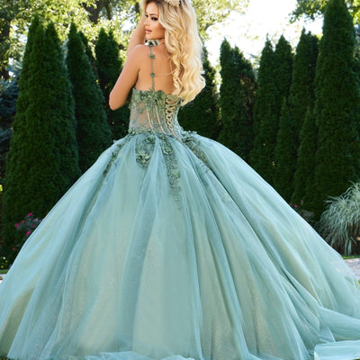 Jovani 43437 Long Ball Gown Floral Appliques Quinceanera Dress
