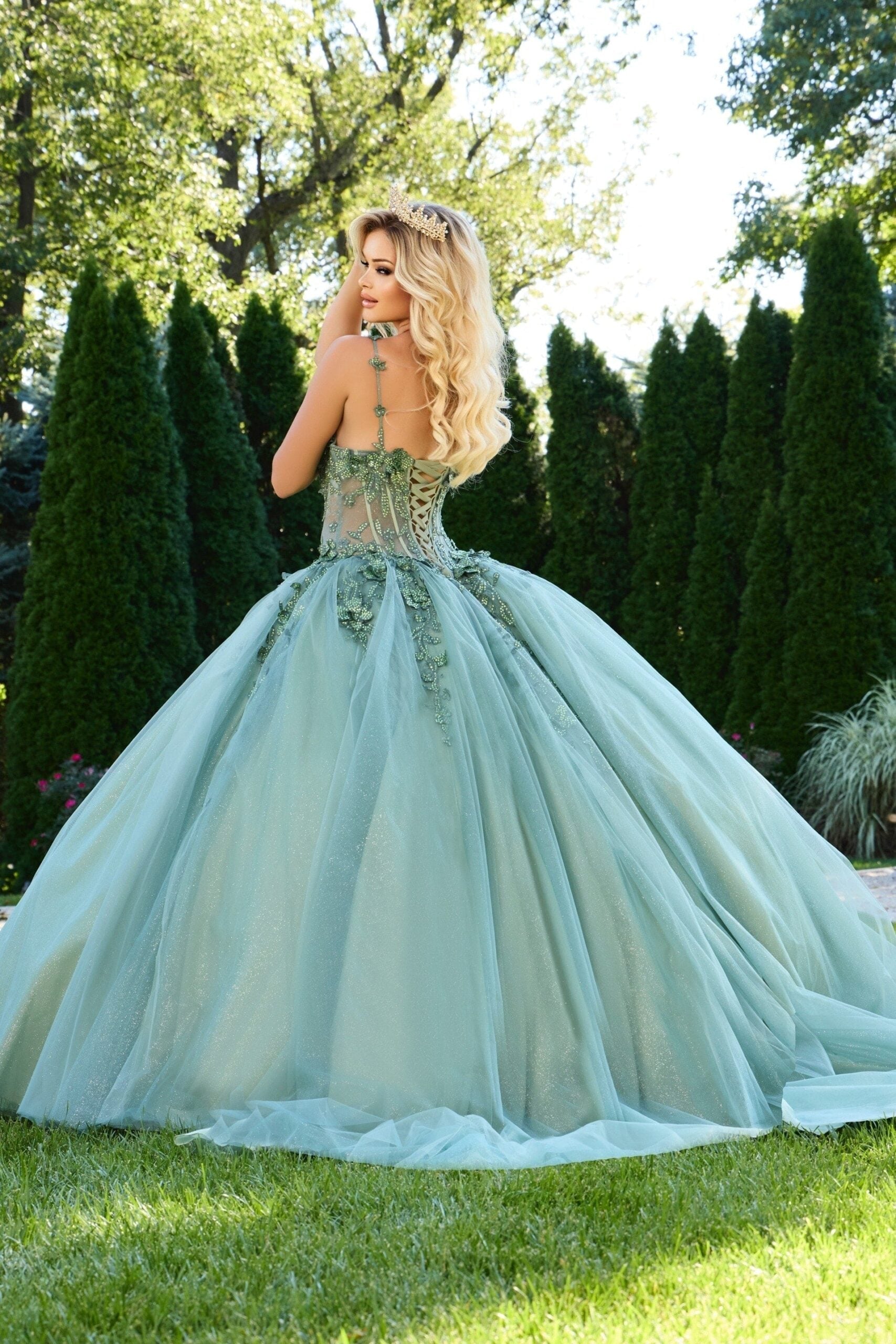 Jovani 43437 Long Ball Gown Floral Appliques Quinceanera Dress