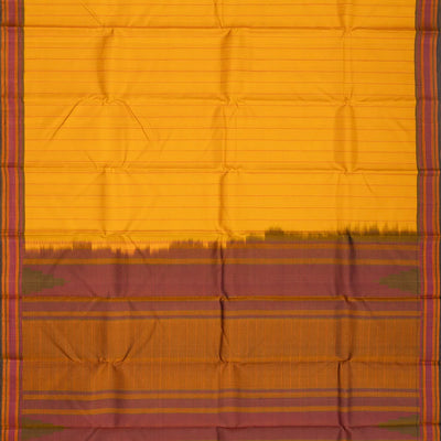 Mustard Handloom Kanchi Cotton Saree With Dotted Stripes