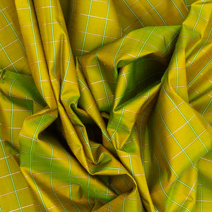 Olive Green Handloom Korvai Kanchipuram Silk Saree With Meena Checks