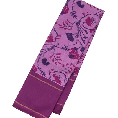 Lilac Handloom Kanchipuram Silk Saree With Floral Vine Motifs