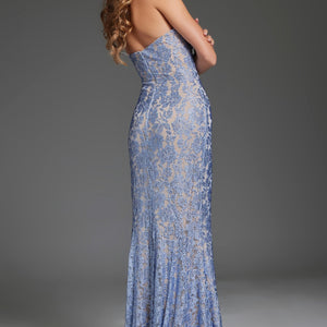 Applique Fitted One Shoulder Slit Gown by Jovani 43753