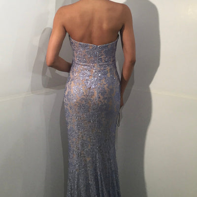 Applique Fitted One Shoulder Slit Gown by Jovani 43753