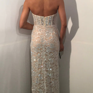 Sequin Fitted Strapless Slit Gown by Jovani 43754