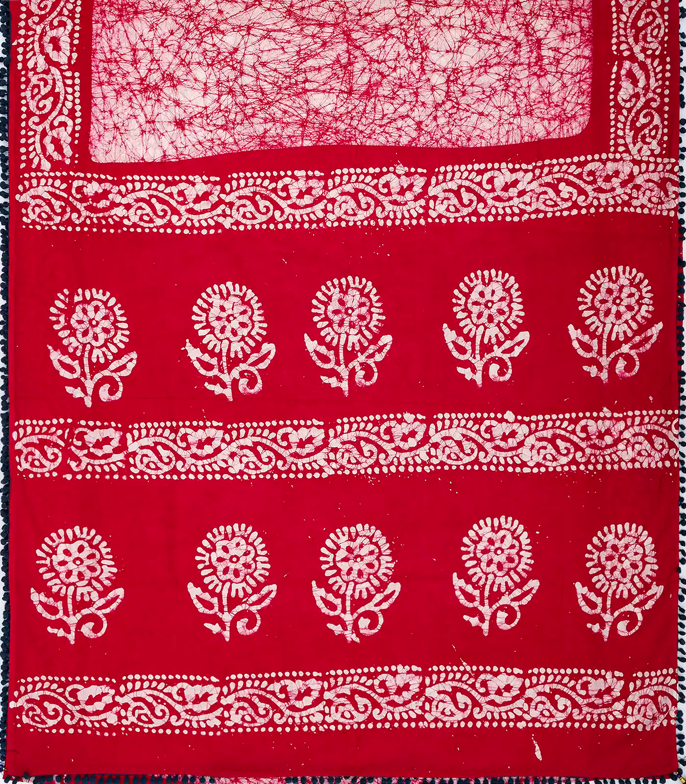 Taupe Jaipur Cotton Saree With Tie & Dye Motifs & Red Border