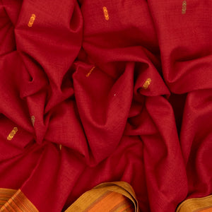 Red Handloom Bhujodi Cotton Saree With Bhujodi/kutch style buttis