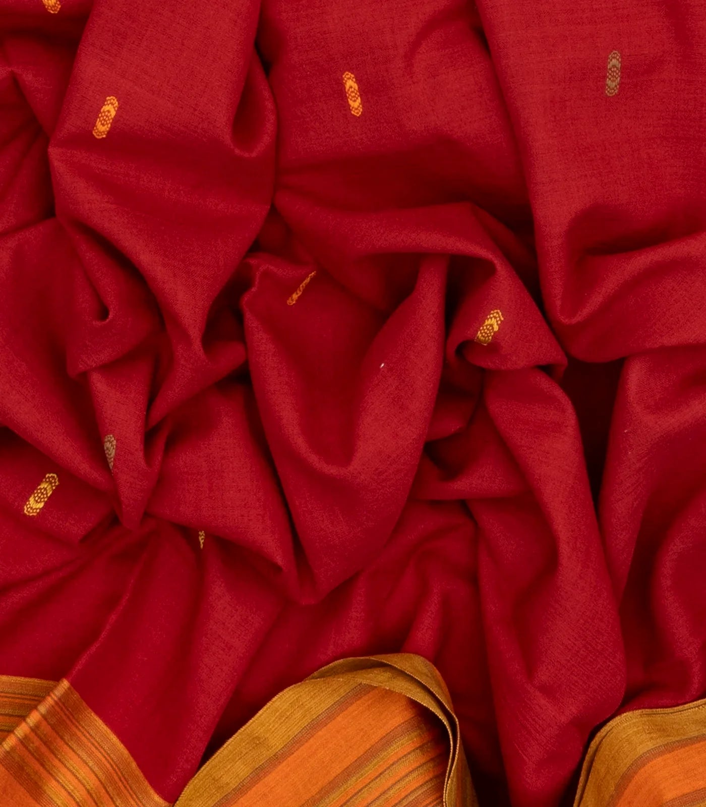 Red Handloom Bhujodi Cotton Saree With Bhujodi/kutch style buttis