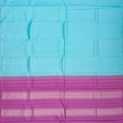 Turquoise Handloom Kanchipuram Silk Saree With Dotted Stripes