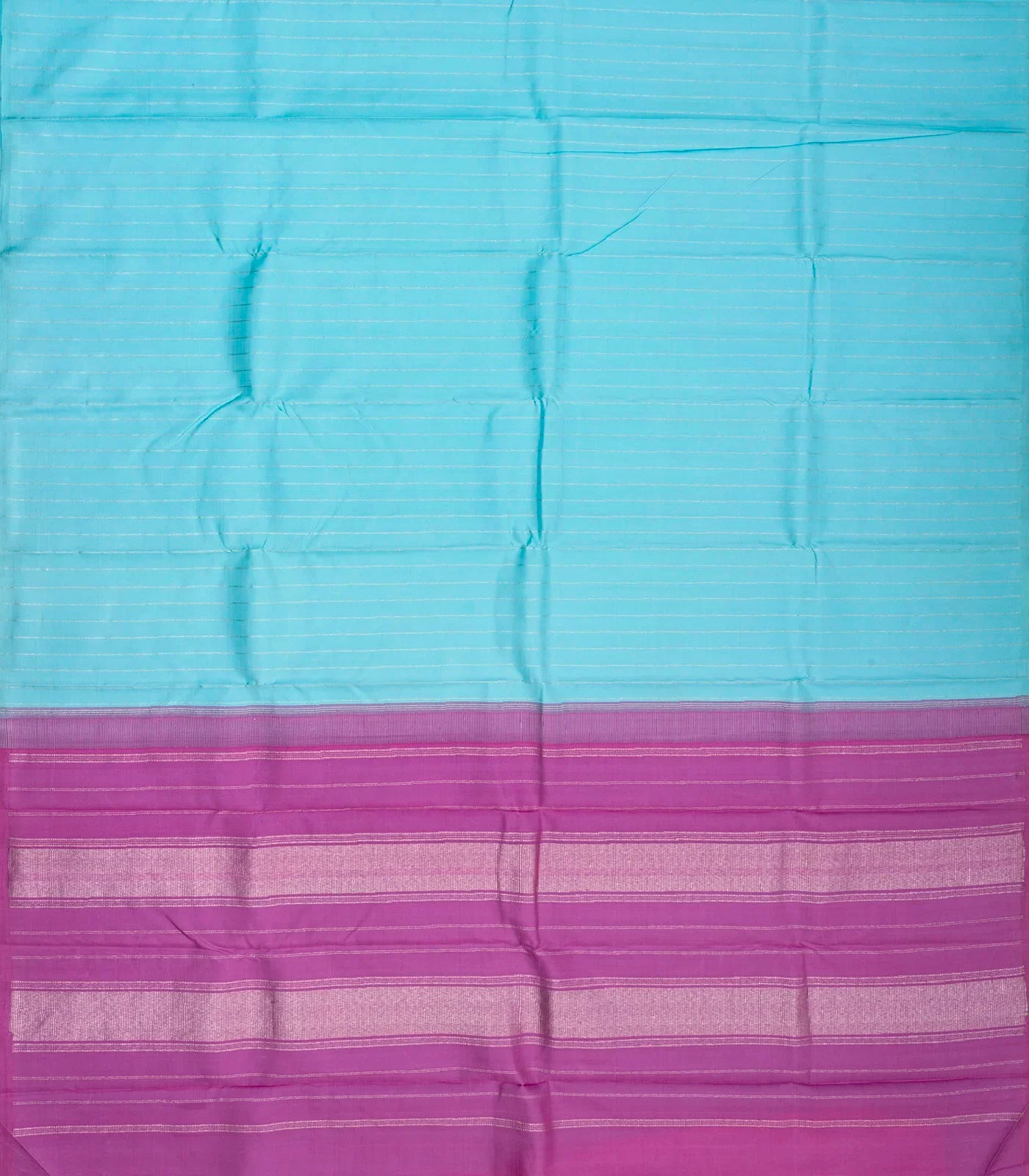 Turquoise Handloom Kanchipuram Silk Saree With Dotted Stripes