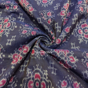 Aubergine Blue Tribal Jhoti Design Sambalpuri Ikat Cotton Fabric