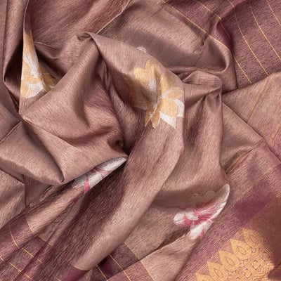 Dusty Pink  Handloom Kanchipuram Silk Saree With Floral Buttas