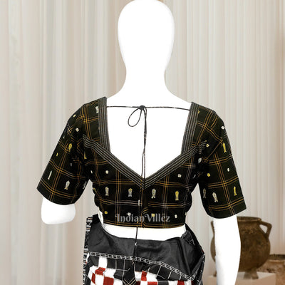 Black Fish Motif Odisha Ikat Sambalpuri Cotton Blouse