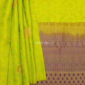 Parrot Green Flower Motif Pure Kanjivaram Silk Saree