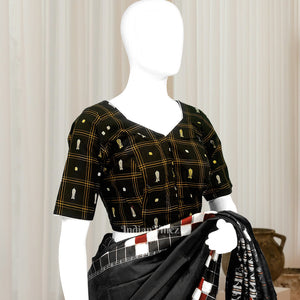 Black Fish Motif Odisha Ikat Sambalpuri Cotton Blouse