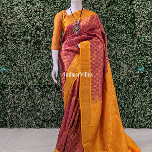 Rose Pink Golden Pure Kanjivaram Silk Saree