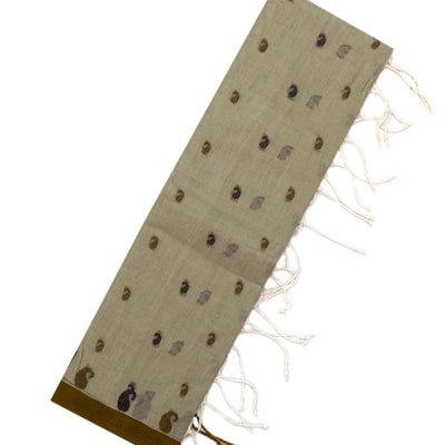 Taupe Bengal Cotton Saree With Mango Motifs