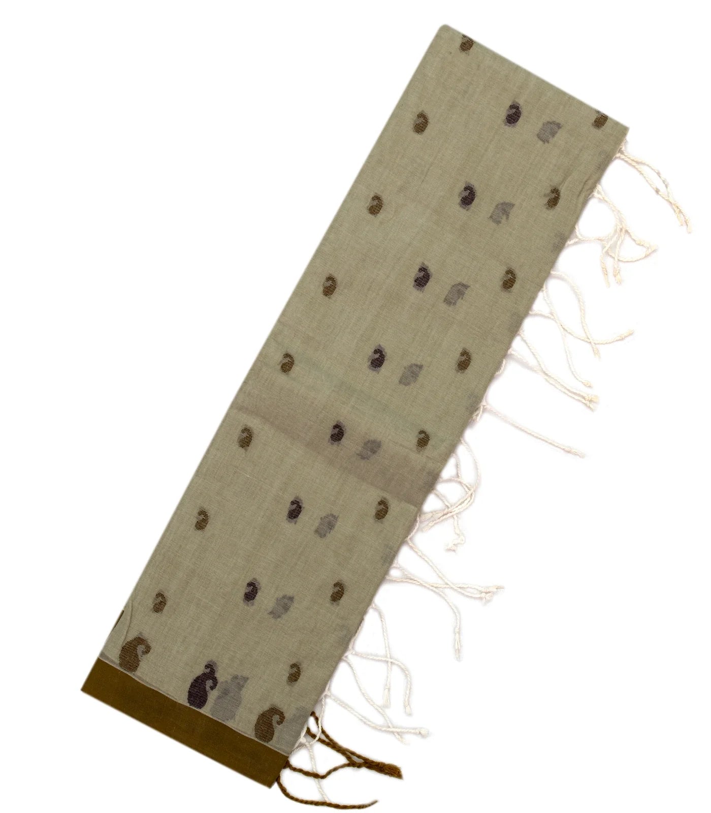 Taupe Bengal Cotton Saree With Mango Motifs