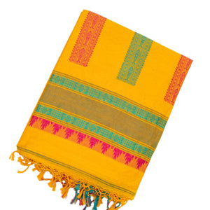 Yellow Handloom Bengal Cotton Saree With Diamond Buttas