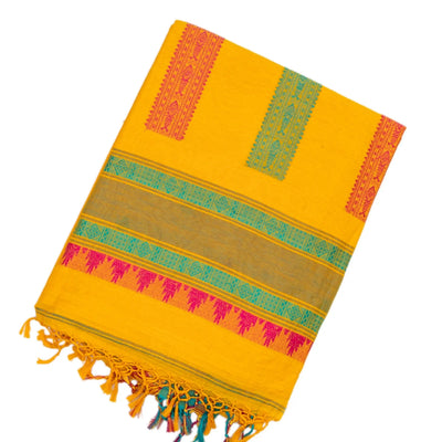 Yellow Handloom Bengal Cotton Saree With Diamond Buttas