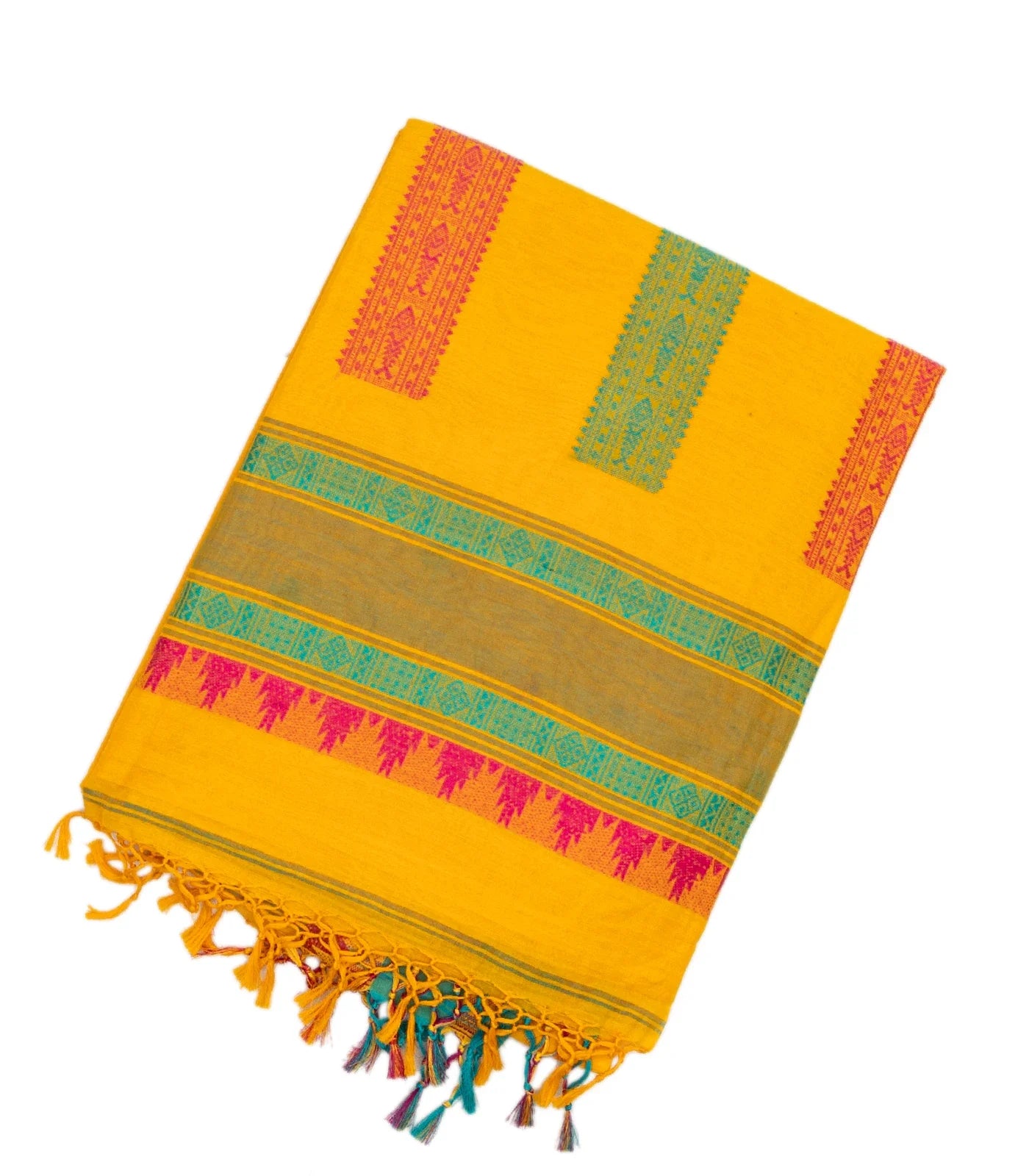 Yellow Handloom Bengal Cotton Saree With Diamond Buttas