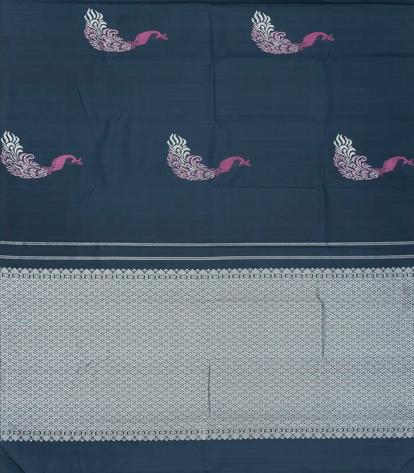 Navy Blue Handloom Kanchipuram Silk Saree With Peacock Buttas