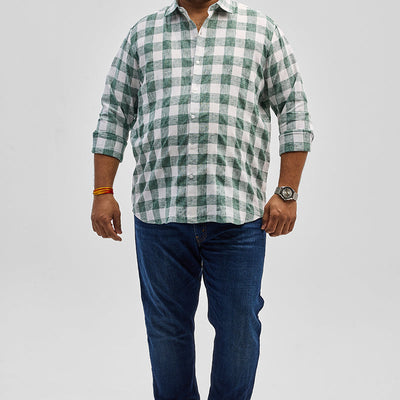 Green Checks Linen Blend Shirt