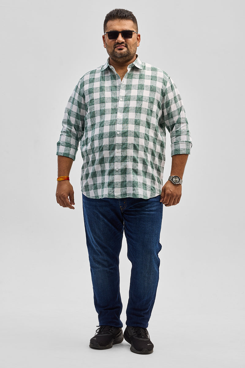 Green Checks Linen Blend Shirt