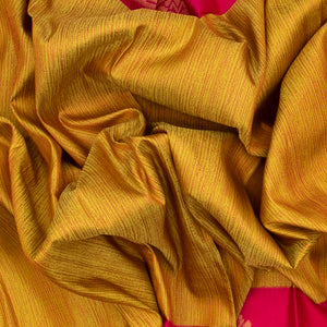 Mustard Handloom Kanchipuram Silk Saree With Abstract Stripes