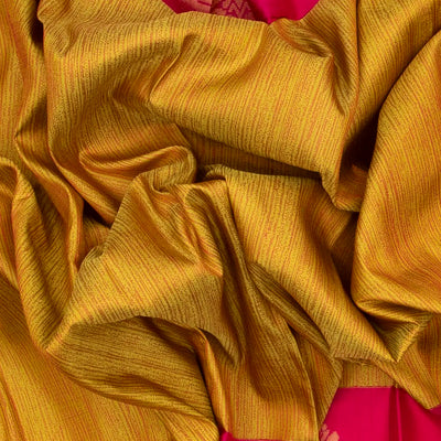 Mustard Handloom Kanchipuram Silk Saree With Abstract Stripes