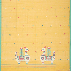Sandal Handloom Bengal Cotton Saree With Jamdnai Llama Motifs in the Pallu
