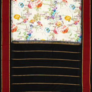 Off White Handloom Kanchipuram Korvai Silk Saree Printed With Floral Motifs