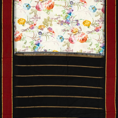 Off White Handloom Kanchipuram Korvai Silk Saree Printed With Floral Motifs