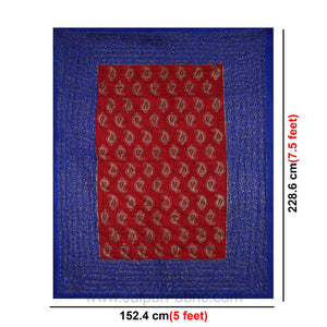 Jaipuri Printed Single Bed Razai Golden Red and blue with Paisley pattern