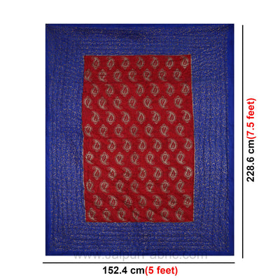 Jaipuri Printed Single Bed Razai Golden Red and blue with Paisley pattern