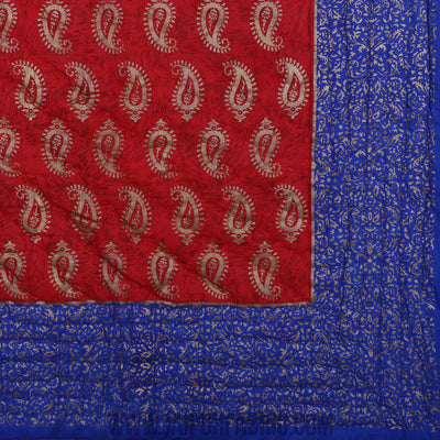Jaipuri Printed Single Bed Razai Golden Red and blue with Paisley pattern