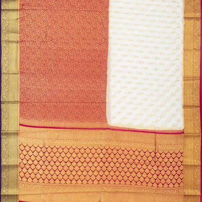 White & Pink Mysore Crepe Half & Half Silk Saree With Floral Motifs